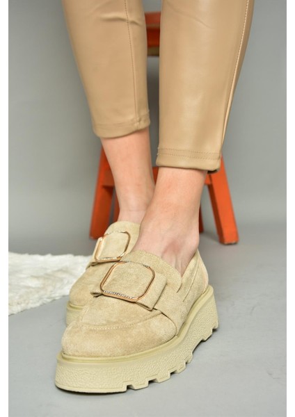R820220102 Ten Süet Kalın Tabanlı Kadın Ayakkabı modelleri
