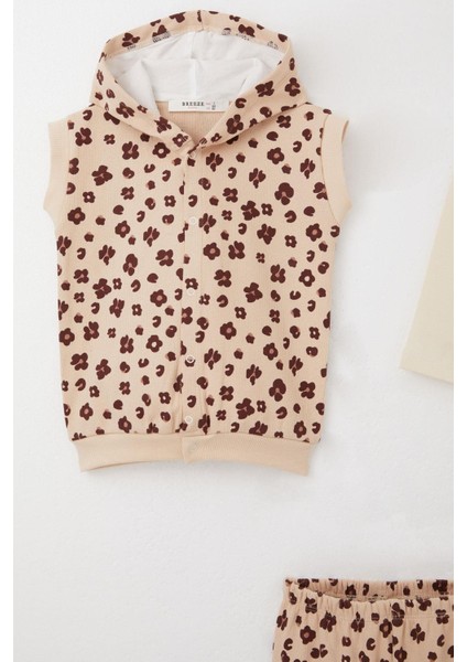 Kız Bebek Zıbınlı 3 Lü Takım Çiçek Desenli Yelekli 4 Ay-1 Yaş, Bej modelleri