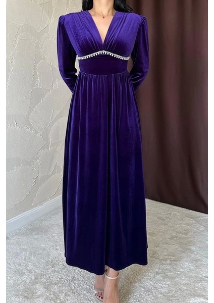 Mor Göğüs Altı Taşlı Elbise fiyatları