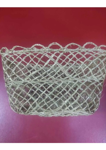 Ince Hasır Sepet Küçük 14 x 12 x 7 cm Abaka El Örgü Ekmek Sepet Açık Yeşil Banyoluk 1 Adet