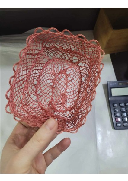 Ince Hasır Sepet Küçük 14 x 12 x 7 cm Abaka El Örgü Ekmek Sepet Açık Yeşil Banyoluk 1 Adet