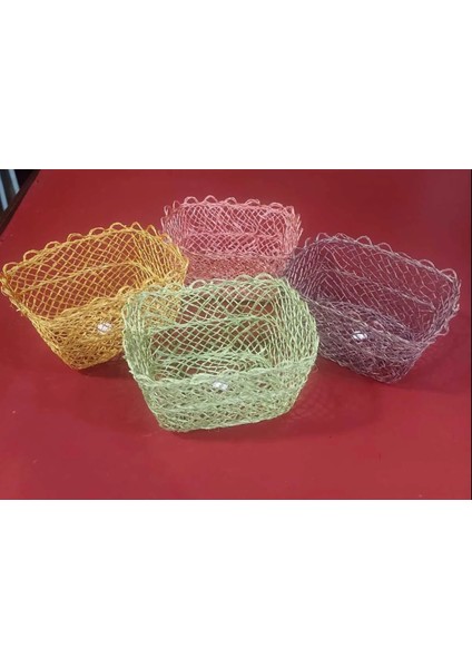 Ince Hasır Sepet Küçük 14 x 12 x 7 cm Abaka El Örgü Ekmek Sepet Açık Yeşil Banyoluk 1 Adet