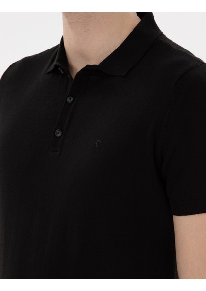Erkek Siyah Slim Fit Düğmeli Polo Yaka Triko Tişört 50307320-VR046