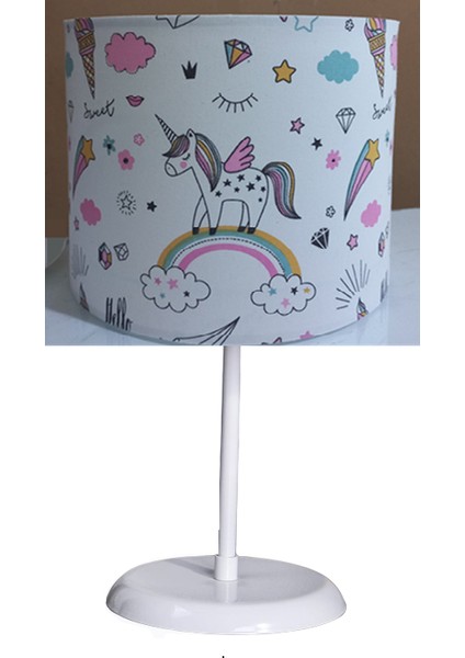 Unicorn Kumaş Kaplama Yatak Odası Çocuk Odası ve Bebek Odası Abajur Masa Lambası Aydınlatma