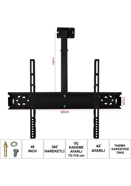 LCD Askı Aparatı Tavan Hareketli 42-49-55 106-124-140CM Ufix UF-6011T