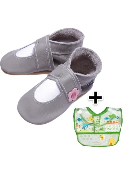 İkili Set, 6-18 Ay Iplay Mama Önlüğü ve 6-12Ay Bebek Mary Jane Grey El Yapımı Hakiki Deriden Patik