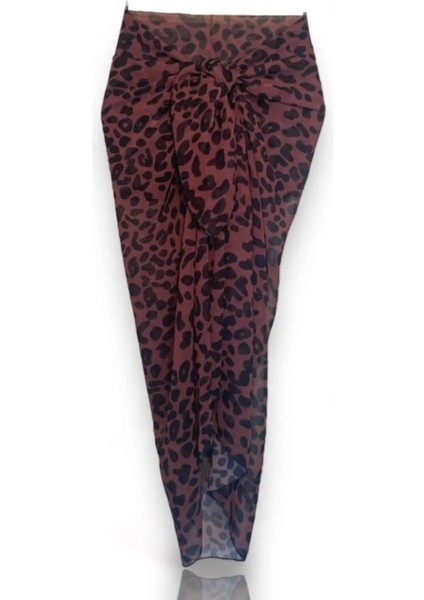 Pareo &sarong Leopar Desenli Şifon Kumaş Ölçü 125X140