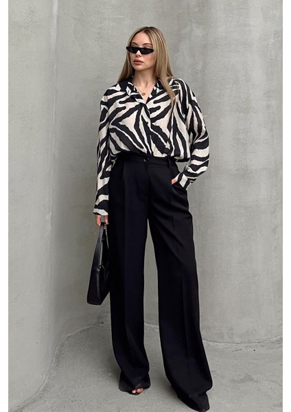 Zebra Desenli Salaş Gömlek Siyah-Taş 9320