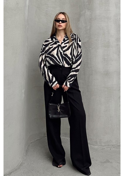 Zebra Desenli Salaş Gömlek Siyah-Taş 9320
