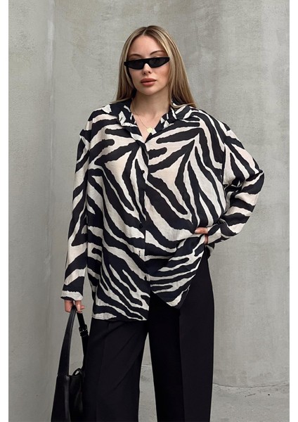Zebra Desenli Salaş Gömlek Siyah-Taş 9320