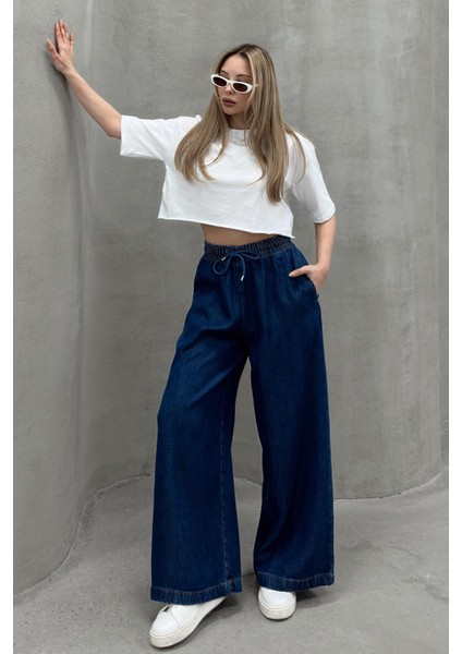 Beli Lastikli Salaş Yumuşak Kot Pantolon Koyu Mavi 7576 fiyatları