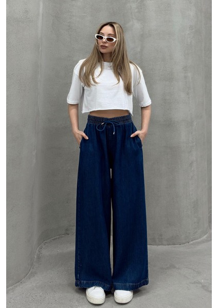 Beli Lastikli Salaş Yumuşak Kot Pantolon Koyu Mavi 7576 modelleri