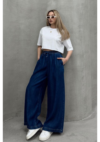 Beli Lastikli Salaş Yumuşak Kot Pantolon Koyu Mavi 7576 fırsatları