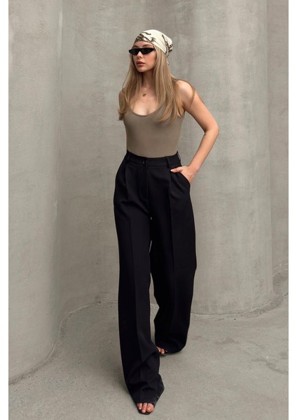 Yüksek Bel Bol Paça Palazzo Pantolon Siyah 7577 fırsatları