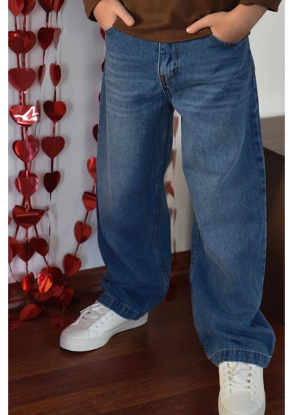 Erkek Çocuk Jean Pantolon Cepli Fermuarlı 10-14 Yaş, Mavi