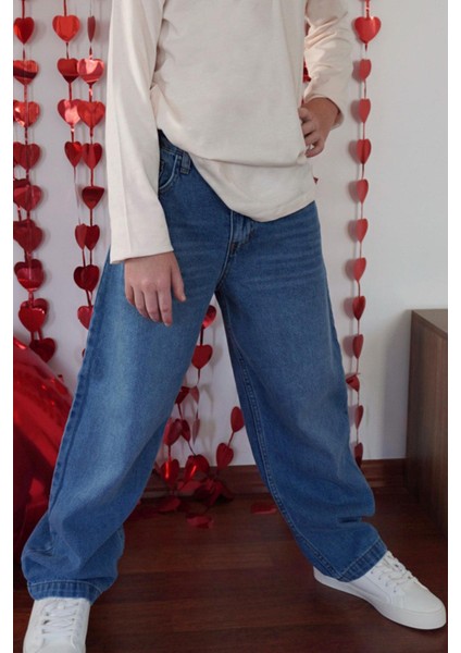 Erkek Çocuk Jean Pantolon Cepli Fermuarlı 10-14 Yaş, Mavi