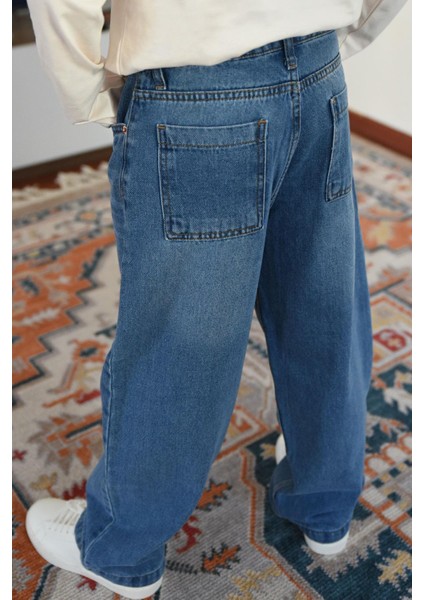Erkek Çocuk Jean Pantolon Cepli Fermuarlı 10-14 Yaş, Mavi