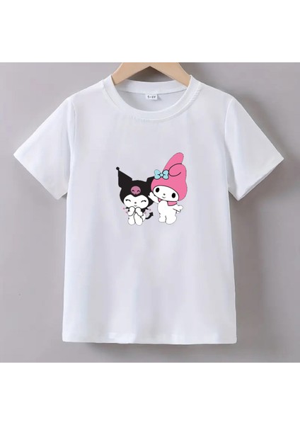 Kaliteli Pamuk Penye Kız Çocuk Baskılı Tshirt 5 6 7 8 9 10 11 12 13 14 Yaş Kuromi