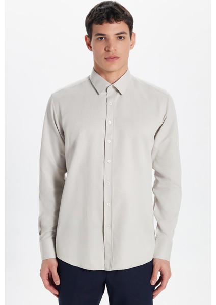 Erkek Modern Slim Fit Pamuklu Düz Bej Gömlek fırsatları