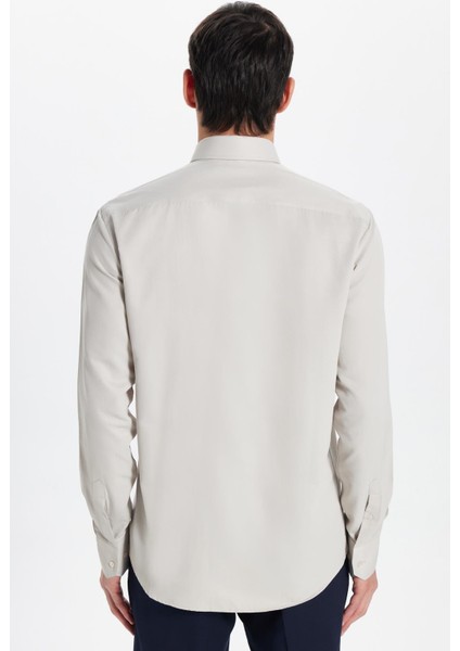 Erkek Modern Slim Fit Pamuklu Düz Bej Gömlek indirimleri