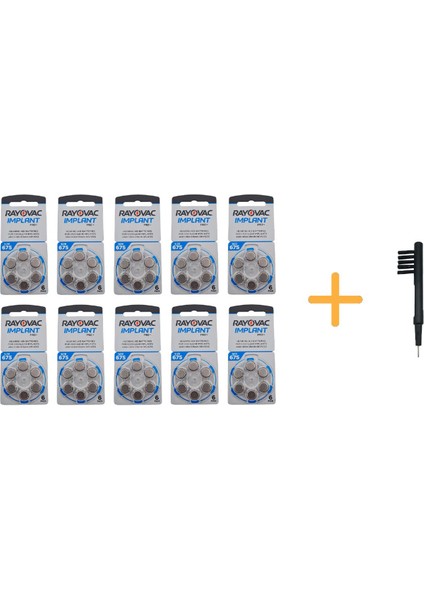 Koklear Implant Işitme Cihazı Pili, Rayovac 675CP Implant Pro+ (10 Paket x 6 Adet = 60 Adet Pil) + Hediye Mıknatıslı Işitme Cihazı Temizleme Fırçası