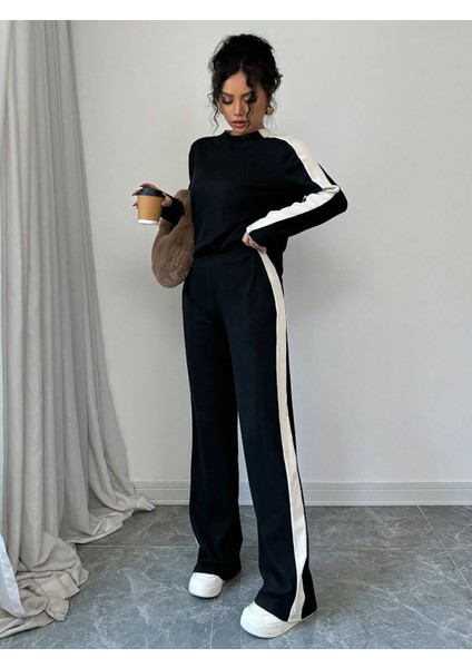 Beyaz Şeritli Kaliteli Compact Salaş Bisiklet Yaka Uzun Kollu Pantolon Takım modelleri