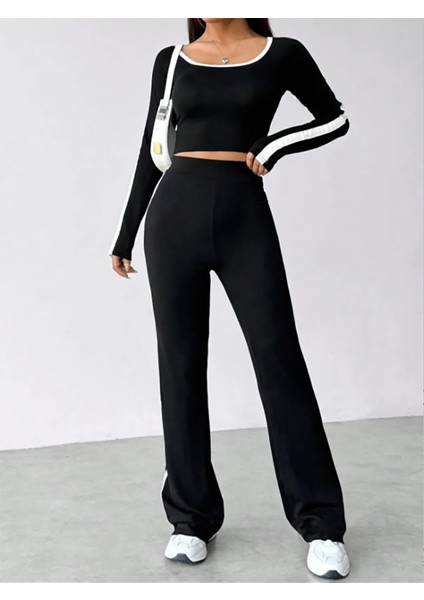 Beyaz Şeritli Kaliteli Compact Salaş Bisiklet Yaka Uzun Kollu Pantolon Takım modelleri