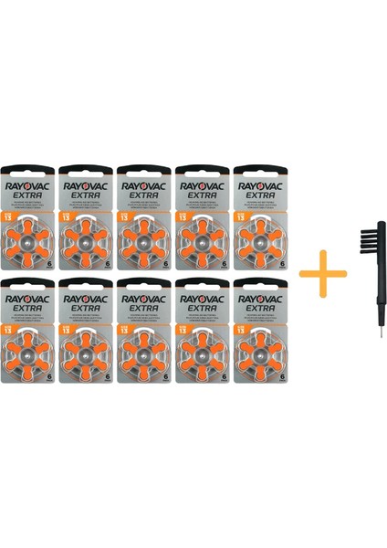 Extra 13 Numara Işitme Cihazı Pili (10 Paket x 6 Adet = 60 Adet Pil) + Hediye Mıknatıslı Işitme Cihazı Temizleme Fırçası
