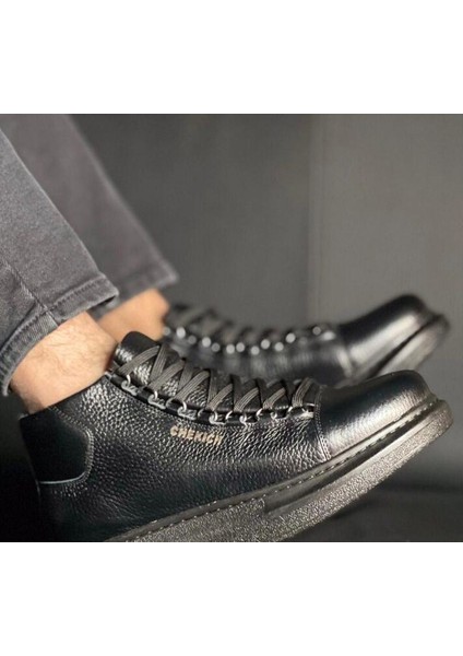 Bağcıklı Deri Erkek Sneaker Bot Siyah