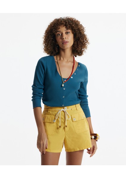 Cep Detaylı Denim Bermuda