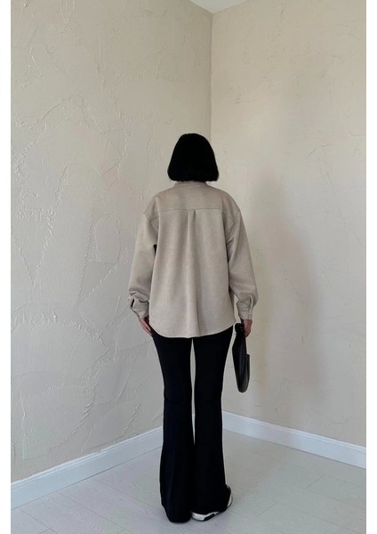 Bej Çıtçıtlı Süet Gömlek