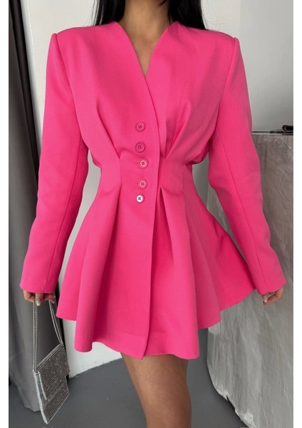Ceket Elbise Pens Detaylı - Pembe