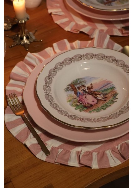 Supla Amerikan Servis Çizgili Fırfırlı Vintage Pembe 2 Adet Duck Keten fiyatları