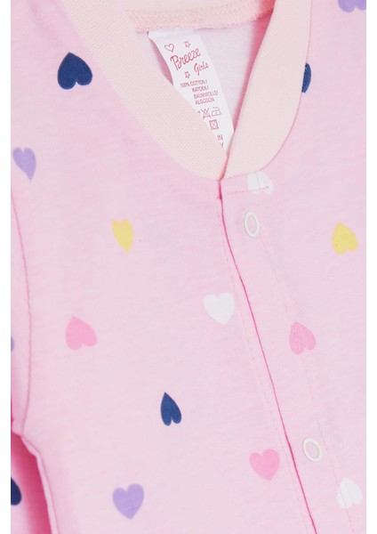 Kız Bebek Tulum Renkli Kalp Desenli 0-3 Ay-6 Ay, Pembe