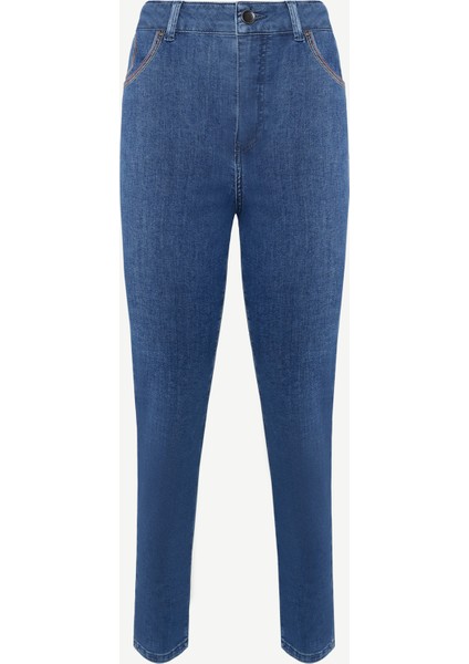 Düz Kesim Saat Cep Detaylı Denim Pantolon