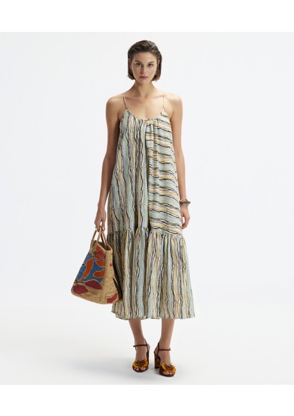 Askılı Arkası Bağlama Detaylı Uzun Elbise fiyatları