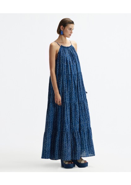 Kolsuz Halter Yaka Önden Bağlamalı Uzun Elbise fiyatları