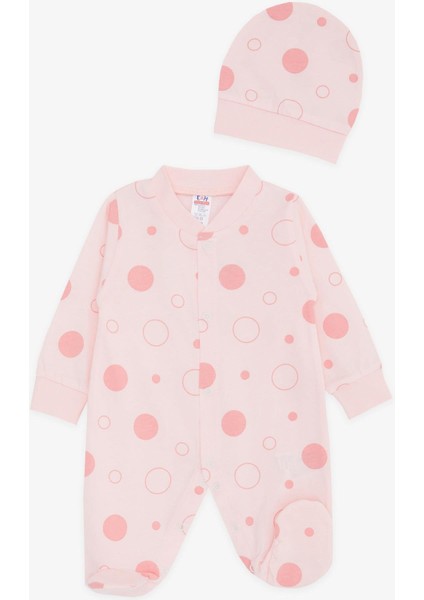 Kız Bebek Patikli Tulum Puan Desenli 0-3 Ay-6 Ay, Pudra