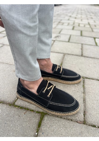 Yeti Leather Espadril Deri Günlük Erkek Ayakkabısı Bağcıklı Siyah