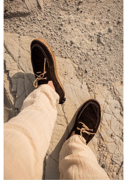 Yeti Leather Espadril Deri Günlük Erkek Ayakkabısı Bağcıklı Siyah