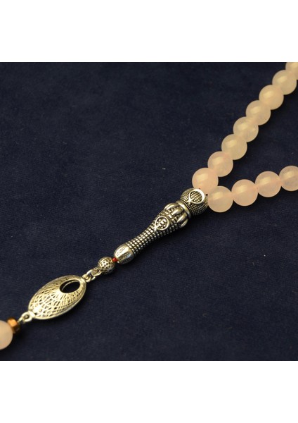 Gümüş Imame Gümüş Püskül Küre Kesim 8.x8 mm Doğal Gül Kuvars Taşı Tesbih fiyatları