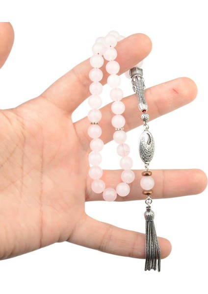 Gümüş Imame Gümüş Püskül Küre Kesim 8.x8 mm Doğal Gül Kuvars Taşı Tesbih modelleri