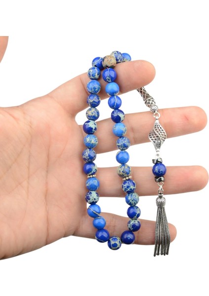 Gümüş Imame Gümüş Püskül Küre Kesim 8x8 mm Doğal Lapis Lazuli Taşı Tesbih modelleri