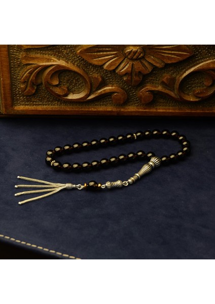 Gümüş Imame Gümüş Püskül Küre Kesim 8.5.x8.5 mm Doğal Dumanlı Kuvars Taşı Tesbih