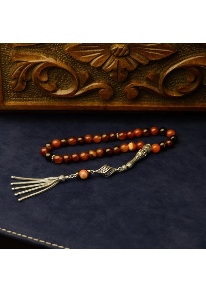 Gümüş Imame Gümüş Püskül Küre Kesim 8x8 mm Doğal Jasper Taşı Tesbih