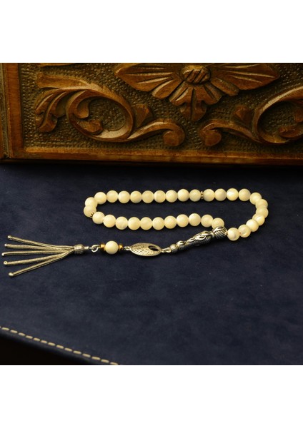 Gümüş Imame Gümüş Püskül Küre Kesim 8x8 mm Doğal Sedef Taşı Tesbih