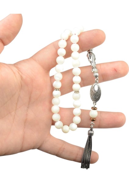 Gümüş Imame Gümüş Püskül Küre Kesim 8x8 mm Doğal Sedef Taşı Tesbih modelleri