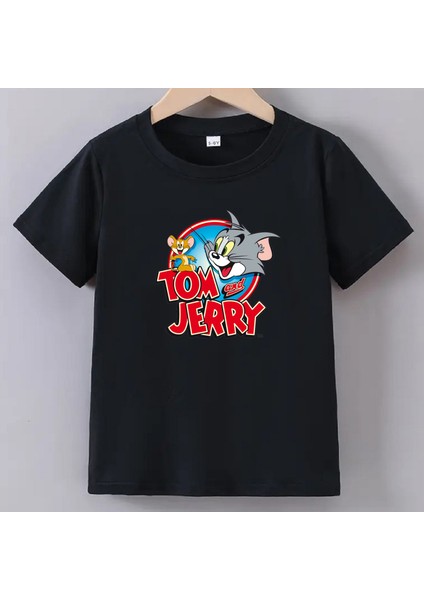 Kaliteli Pamuk Penye Unisex Erkek Kız Çocuk Baskılı Tshirt 5 6 7 8 9 10 11 12 13 14 Yaş Tom Jerry