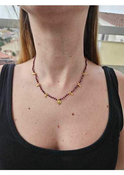 El Yapımı Garnet (Lal Taşı) Kolye - 925 Ayar Gümüş Altın Kaplama Charm'lar modelleri