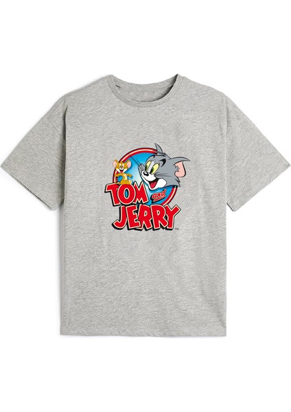Kaliteli Pamuk Penye Unisex Erkek Kız Çocuk Baskılı Tshirt 5 6 7 8 9 10 11 12 13 14 Yaş Tom Jerry